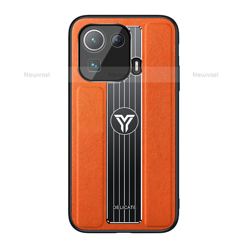 Soft Silicone Gel Leather Snap On Case Cover S01 for Xiaomi Mi 11 Pro 5G Orange