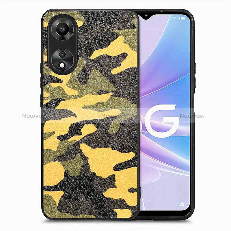 Soft Silicone Gel Leather Snap On Case Cover S01D for Oppo A78 5G Yellow