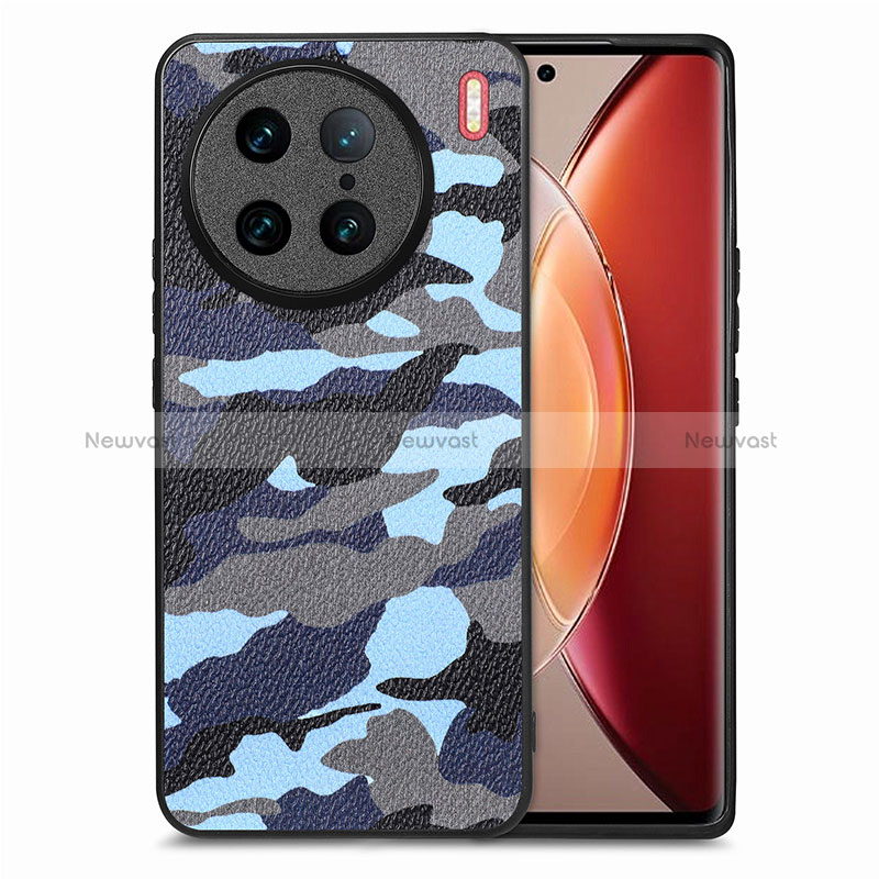Soft Silicone Gel Leather Snap On Case Cover S01D for Vivo X90 Pro 5G Blue