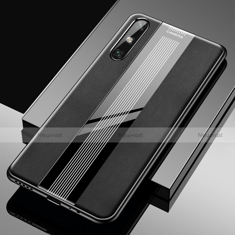 Soft Silicone Gel Leather Snap On Case Cover S02 for Huawei Enjoy 10e Black
