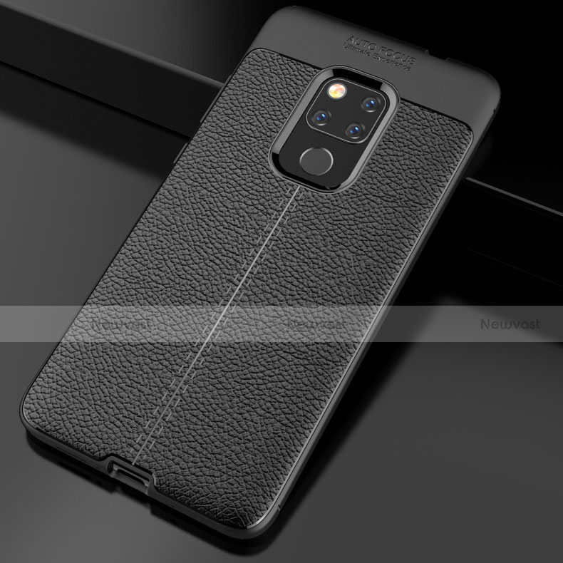 Soft Silicone Gel Leather Snap On Case Cover S02 for Huawei Mate 20 Black