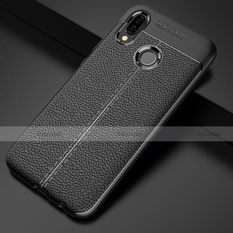 Soft Silicone Gel Leather Snap On Case Cover S02 for Huawei Nova 3e Black