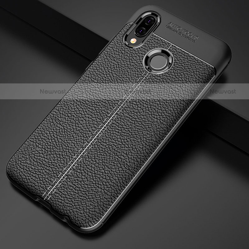 Soft Silicone Gel Leather Snap On Case Cover S02 for Huawei P20 Lite Black