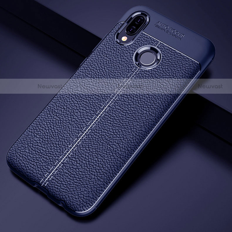 Soft Silicone Gel Leather Snap On Case Cover S02 for Huawei P20 Lite Blue