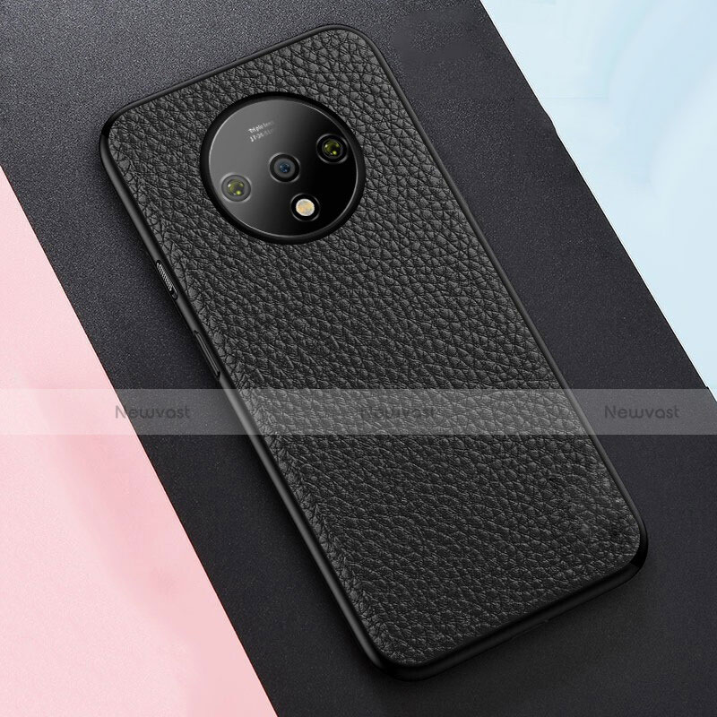 Soft Silicone Gel Leather Snap On Case Cover S02 for OnePlus 7T Black