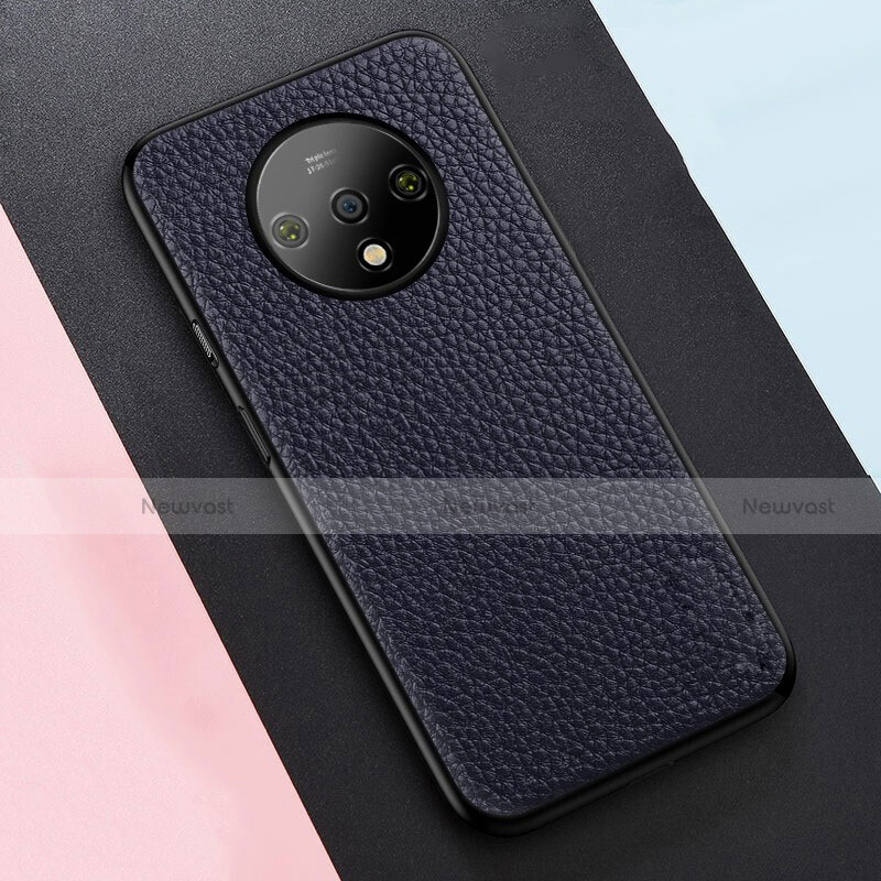 Soft Silicone Gel Leather Snap On Case Cover S02 for OnePlus 7T Blue