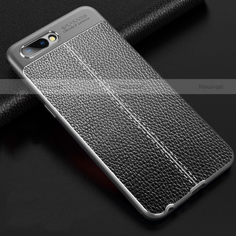 Soft Silicone Gel Leather Snap On Case Cover S02 for Oppo A12e Gray