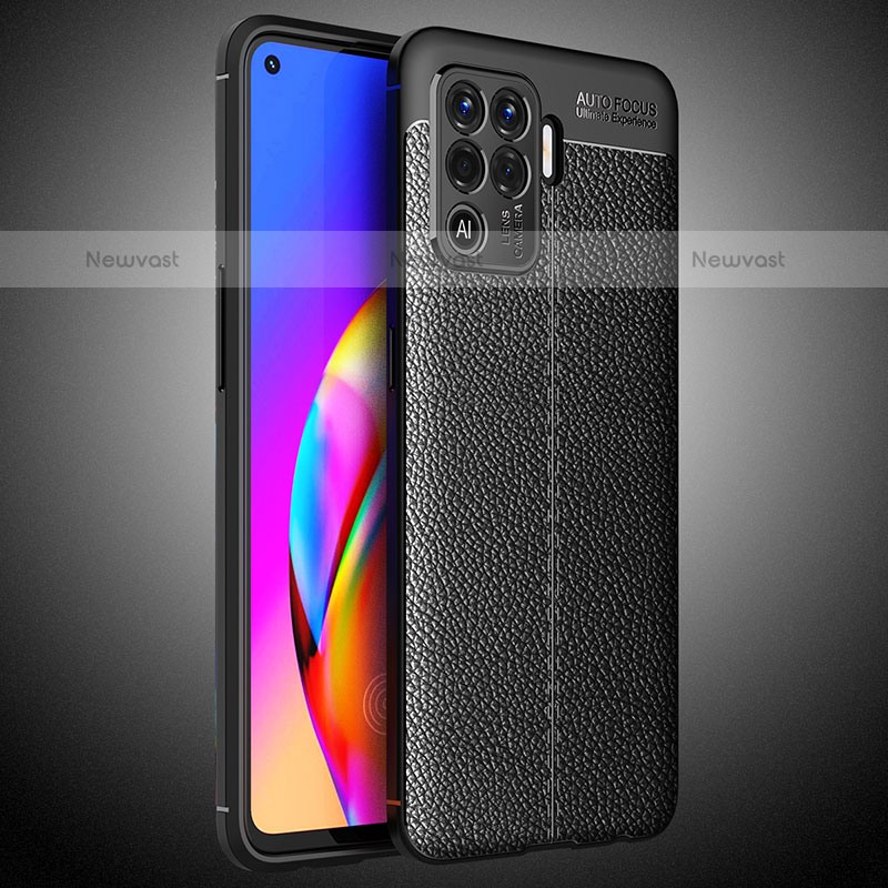 Soft Silicone Gel Leather Snap On Case Cover S02 for Oppo A94 4G Black