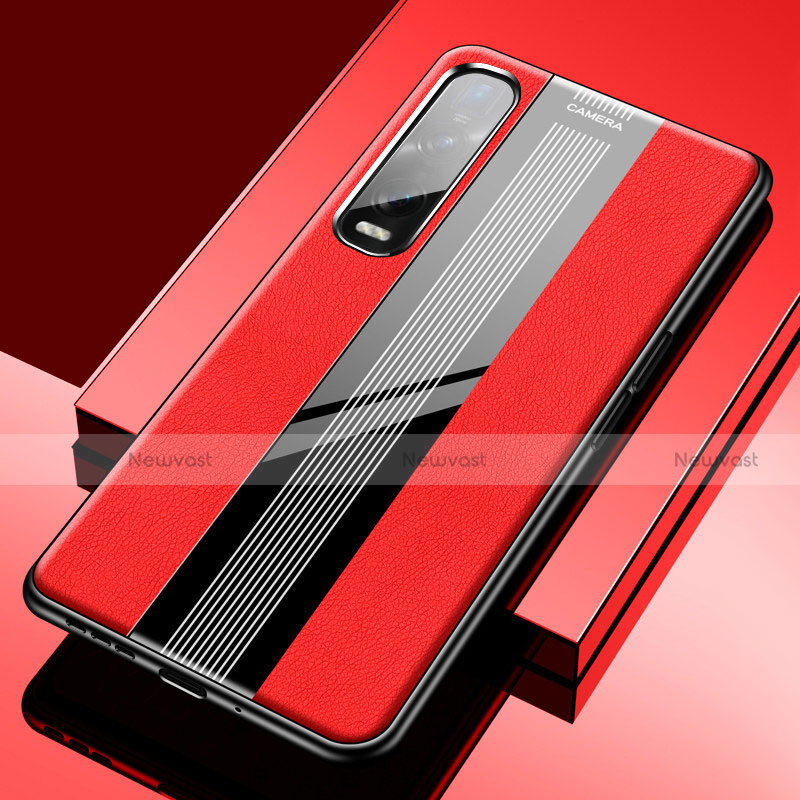 Soft Silicone Gel Leather Snap On Case Cover S02 for Oppo Find X2 Pro Red