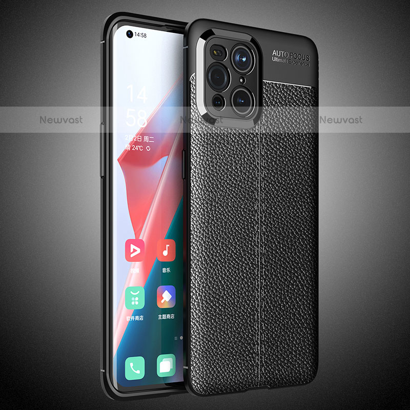 Soft Silicone Gel Leather Snap On Case Cover S02 for Oppo Find X3 Pro 5G Black