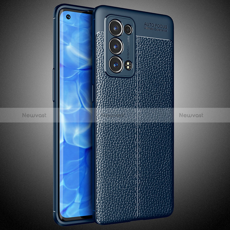 Soft Silicone Gel Leather Snap On Case Cover S02 for Oppo Reno6 Pro 5G Blue