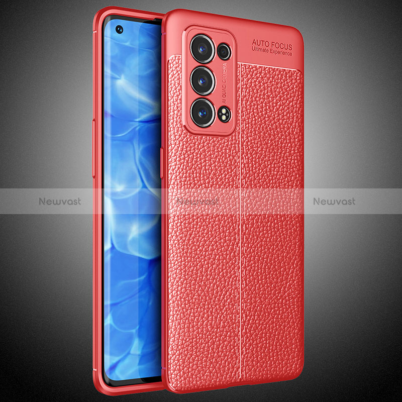 Soft Silicone Gel Leather Snap On Case Cover S02 for Oppo Reno6 Pro 5G Red
