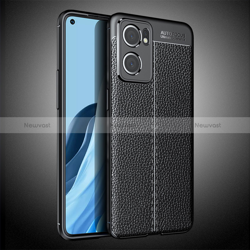 Soft Silicone Gel Leather Snap On Case Cover S02 for Oppo Reno7 5G Black