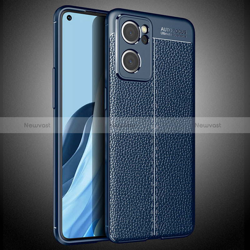 Soft Silicone Gel Leather Snap On Case Cover S02 for Oppo Reno7 SE 5G Blue
