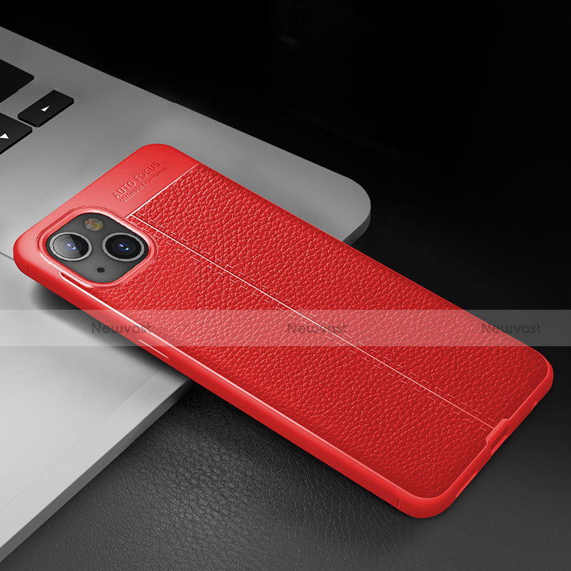 Soft Silicone Gel Leather Snap On Case Cover S03 for Apple iPhone 14 Red