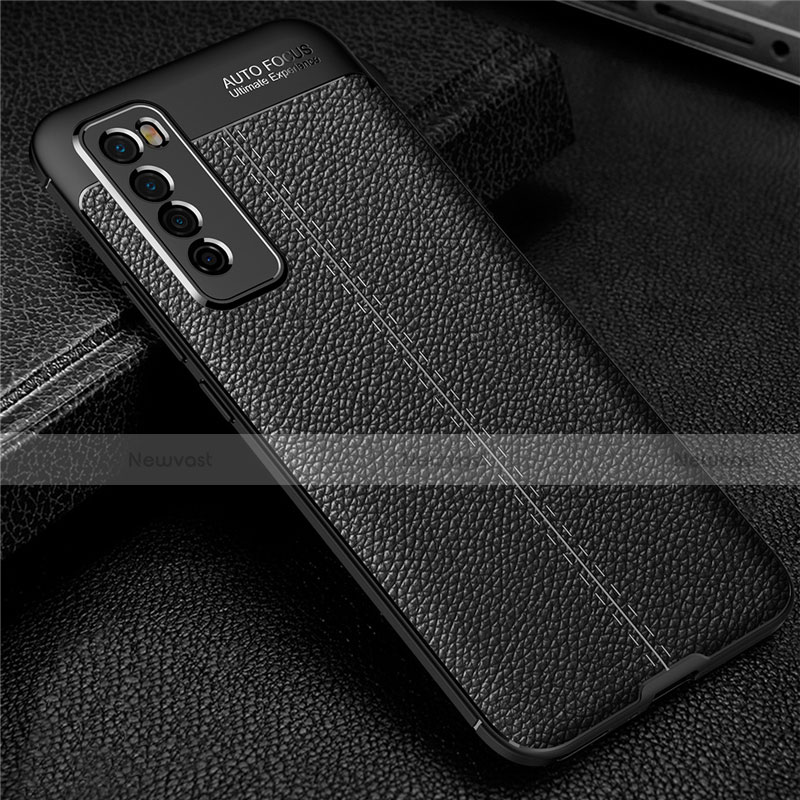 Soft Silicone Gel Leather Snap On Case Cover S03 for Huawei Nova 7 5G Black