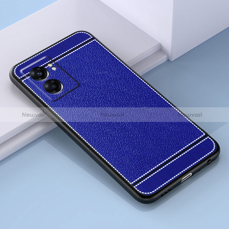 Soft Silicone Gel Leather Snap On Case Cover S03 for Oppo A56S 5G Blue