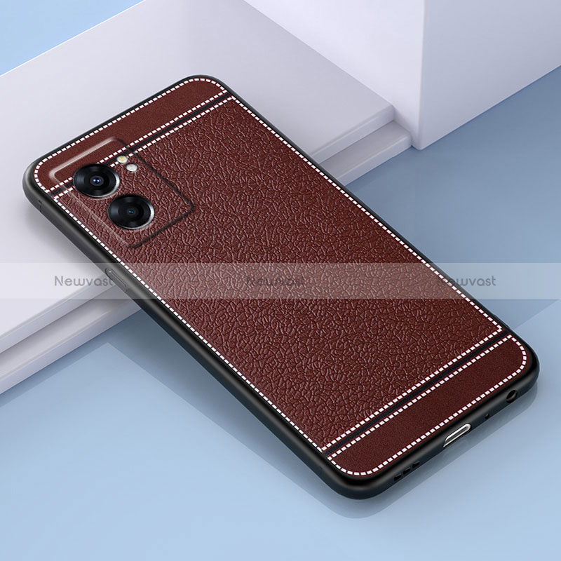 Soft Silicone Gel Leather Snap On Case Cover S03 for Oppo A56S 5G Brown