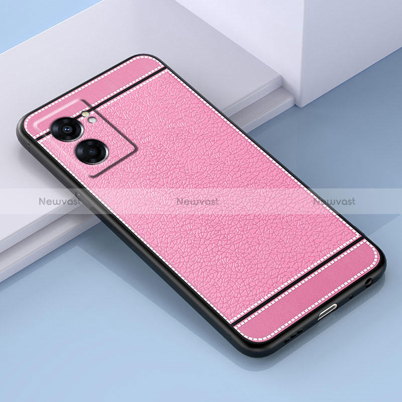 Soft Silicone Gel Leather Snap On Case Cover S03 for Oppo A56S 5G Pink