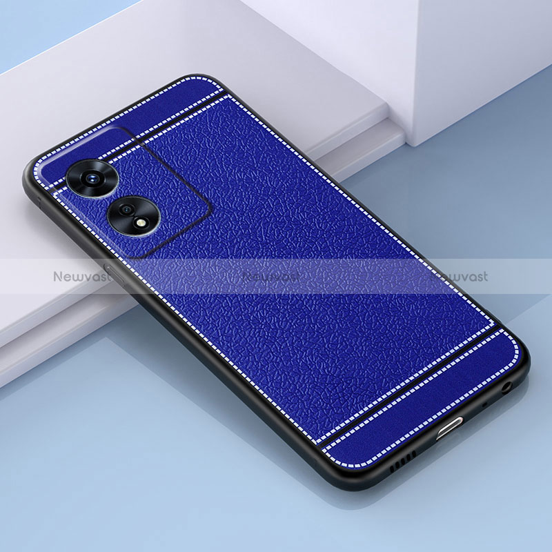 Soft Silicone Gel Leather Snap On Case Cover S03 for Oppo A58 5G Blue