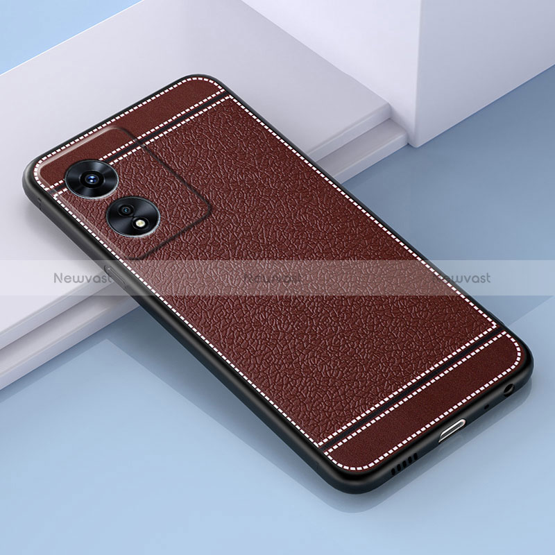 Soft Silicone Gel Leather Snap On Case Cover S03 for Oppo A58x 5G Brown