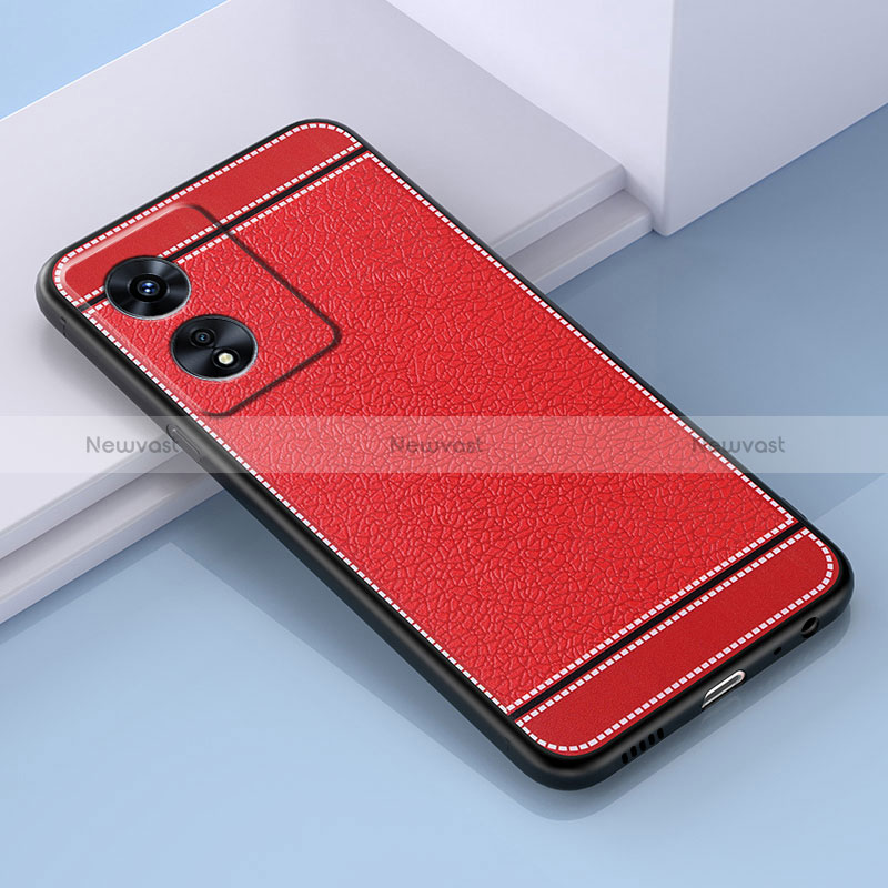 Soft Silicone Gel Leather Snap On Case Cover S03 for Oppo A58x 5G Red