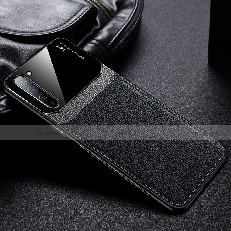 Soft Silicone Gel Leather Snap On Case Cover S03 for Oppo F15 Black
