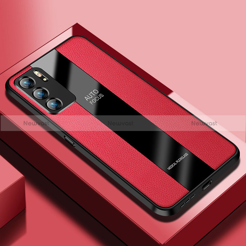 Soft Silicone Gel Leather Snap On Case Cover S03 for Oppo Reno6 Pro 5G India Red