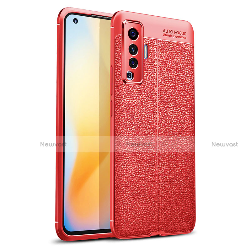 Soft Silicone Gel Leather Snap On Case Cover S03 for Vivo X50 5G Red