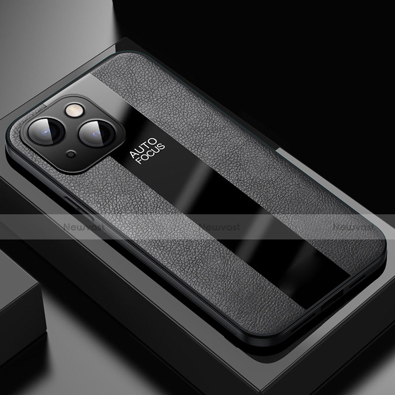 Soft Silicone Gel Leather Snap On Case Cover S04 for Apple iPhone 13 Mini Black