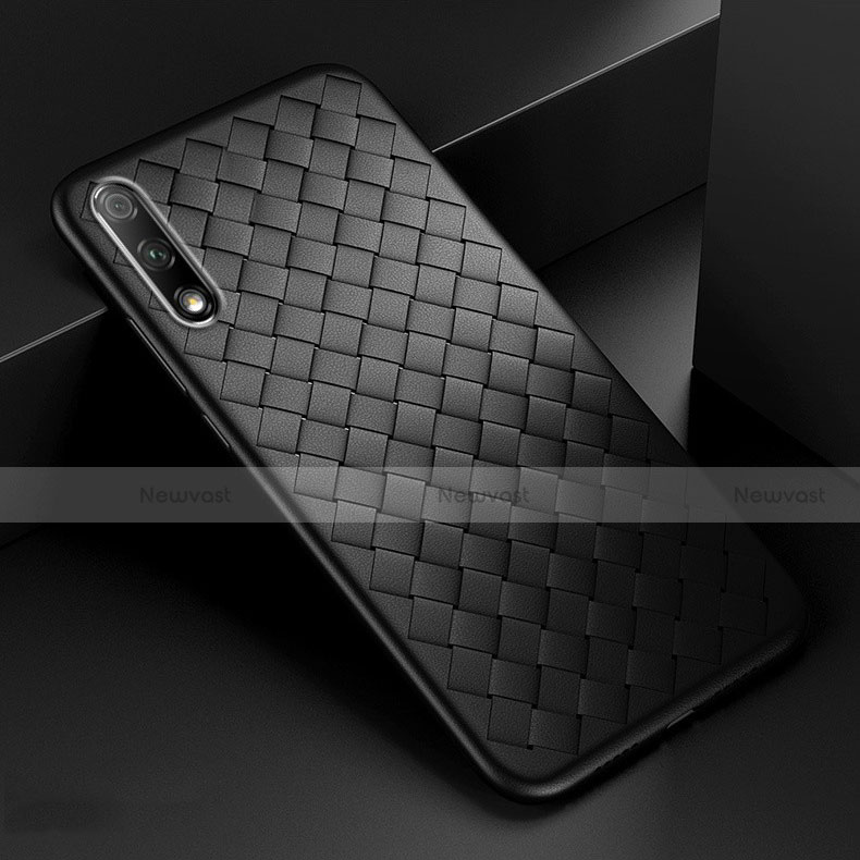 Soft Silicone Gel Leather Snap On Case Cover S04 for Huawei Honor 9X Black