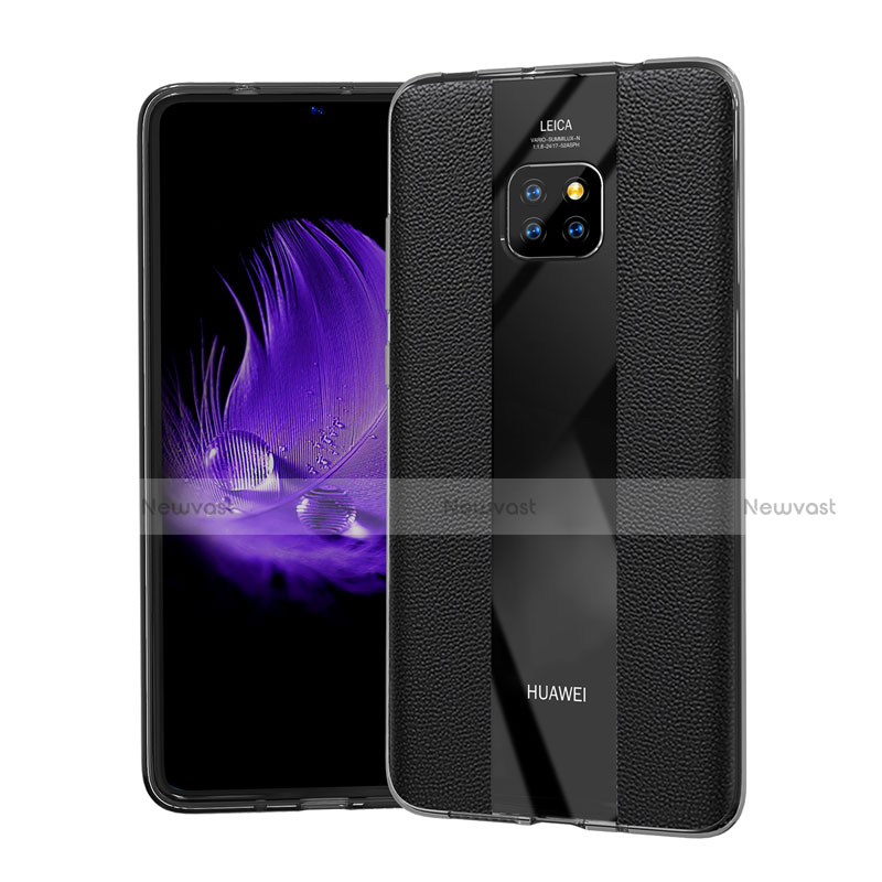 Soft Silicone Gel Leather Snap On Case Cover S04 for Huawei Mate 20 Pro Black