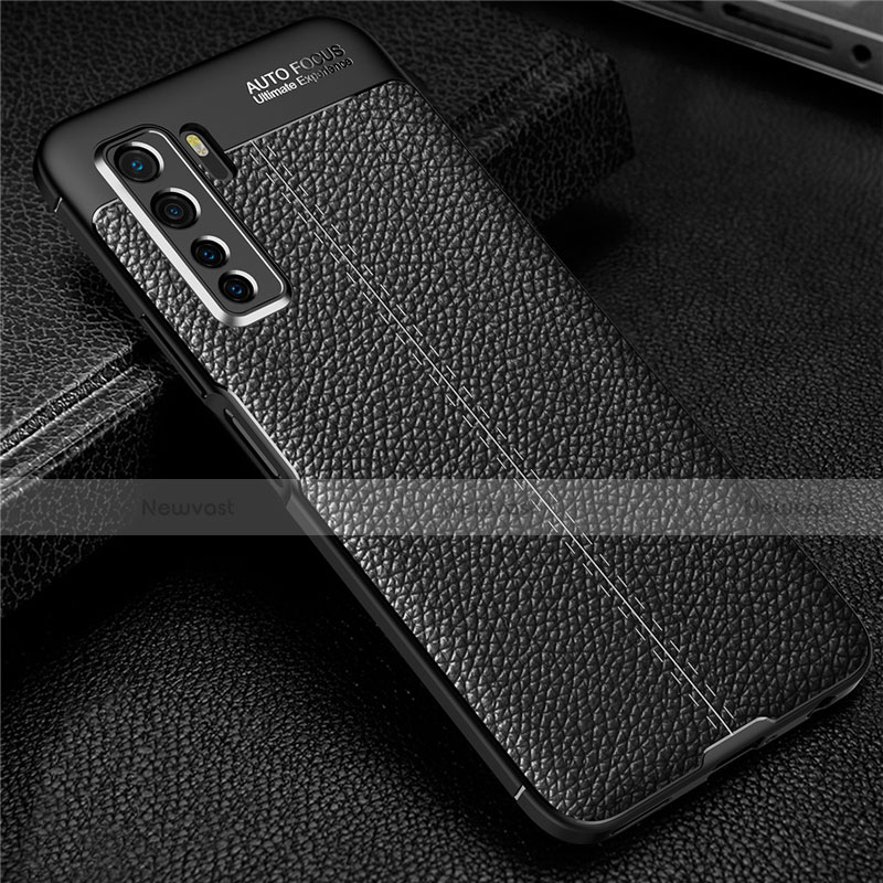 Soft Silicone Gel Leather Snap On Case Cover S04 for Huawei P40 Lite 5G Black