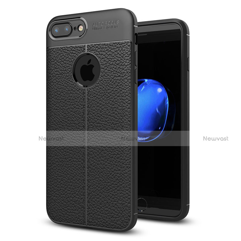 Soft Silicone Gel Leather Snap On Case Cover S05 for Apple iPhone 7 Plus Black