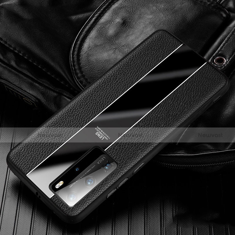 Soft Silicone Gel Leather Snap On Case Cover S05 for Huawei P40 Pro Black
