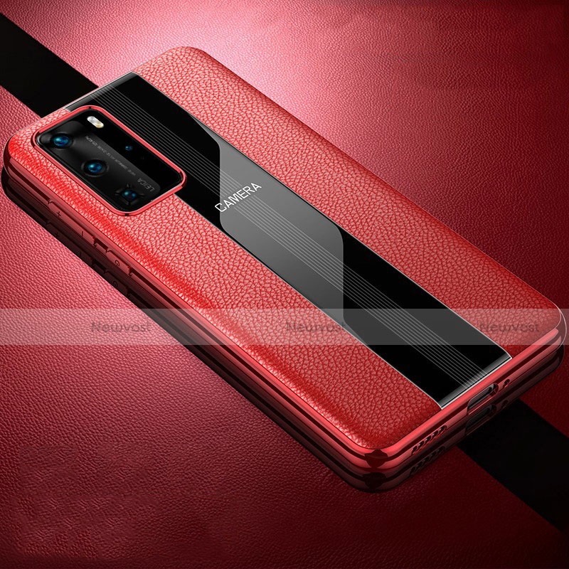 Soft Silicone Gel Leather Snap On Case Cover S06 for Huawei P40 Pro Red