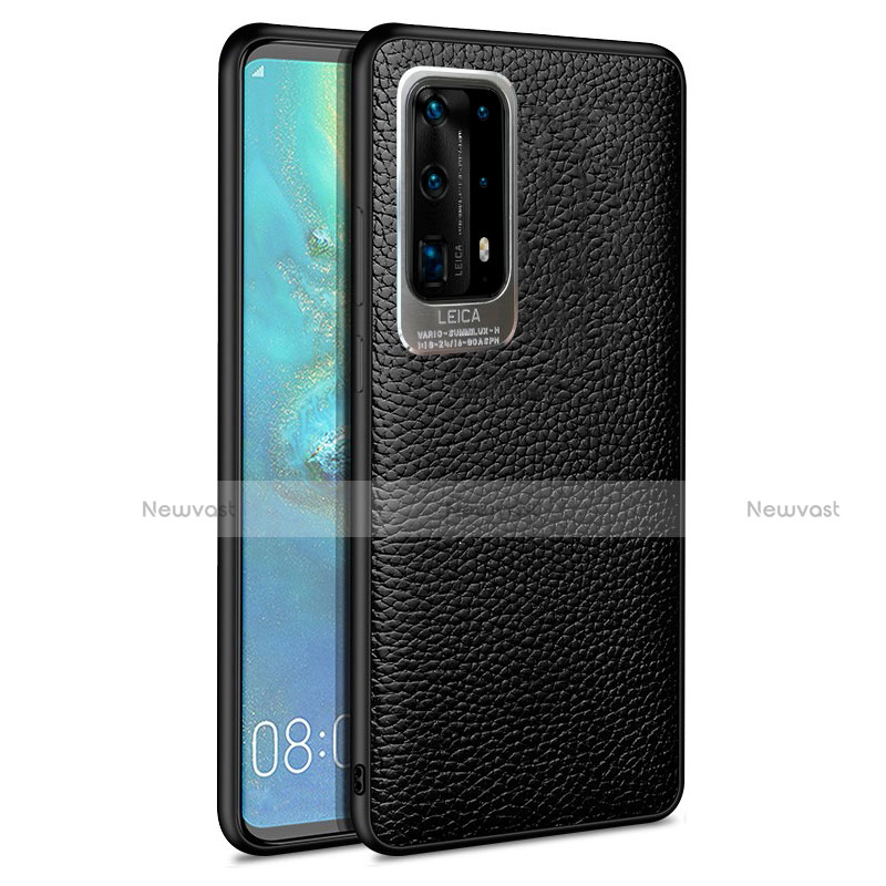 Soft Silicone Gel Leather Snap On Case Cover S08 for Huawei P40 Pro+ Plus Black