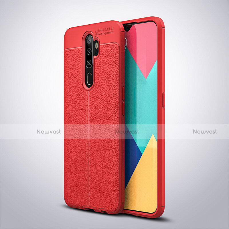 Soft Silicone Gel Leather Snap On Case Cover S08 for Oppo A5 (2020) Red