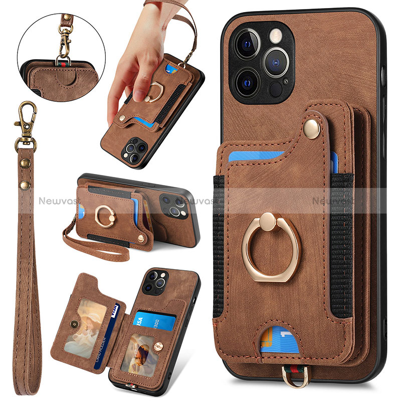 Soft Silicone Gel Leather Snap On Case Cover SD1 for Apple iPhone 13 Pro Brown