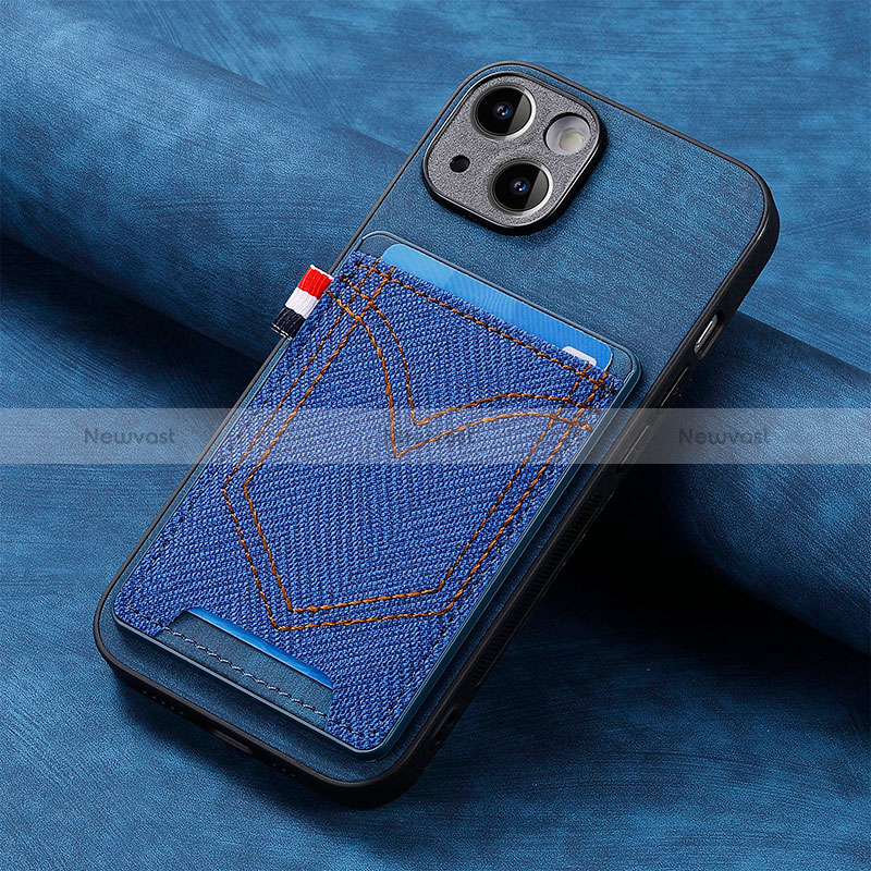 Soft Silicone Gel Leather Snap On Case Cover SD1 for Apple iPhone 14 Blue