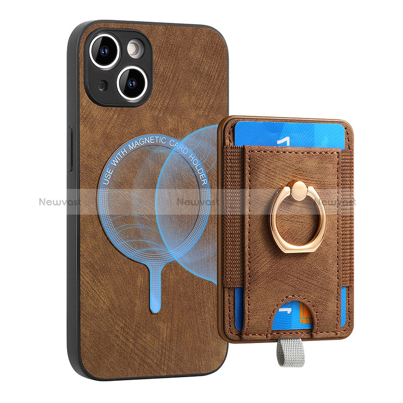Soft Silicone Gel Leather Snap On Case Cover SD1 for Apple iPhone 14 Brown
