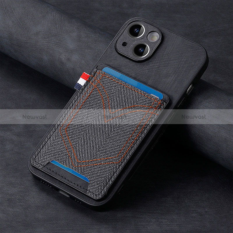 Soft Silicone Gel Leather Snap On Case Cover SD1 for Apple iPhone 14 Plus Black