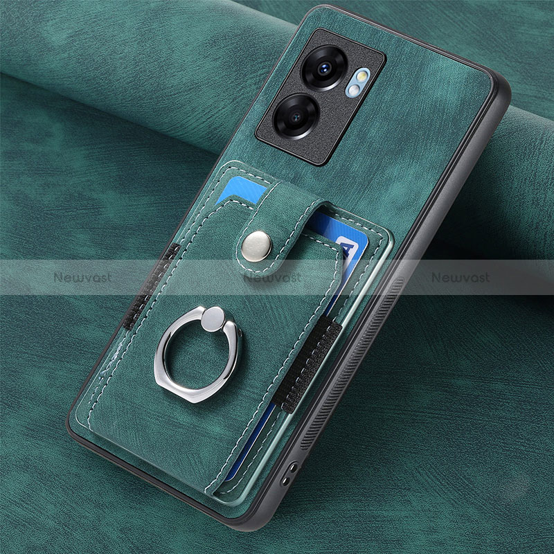 Soft Silicone Gel Leather Snap On Case Cover SD1 for Oppo A57 5G Green