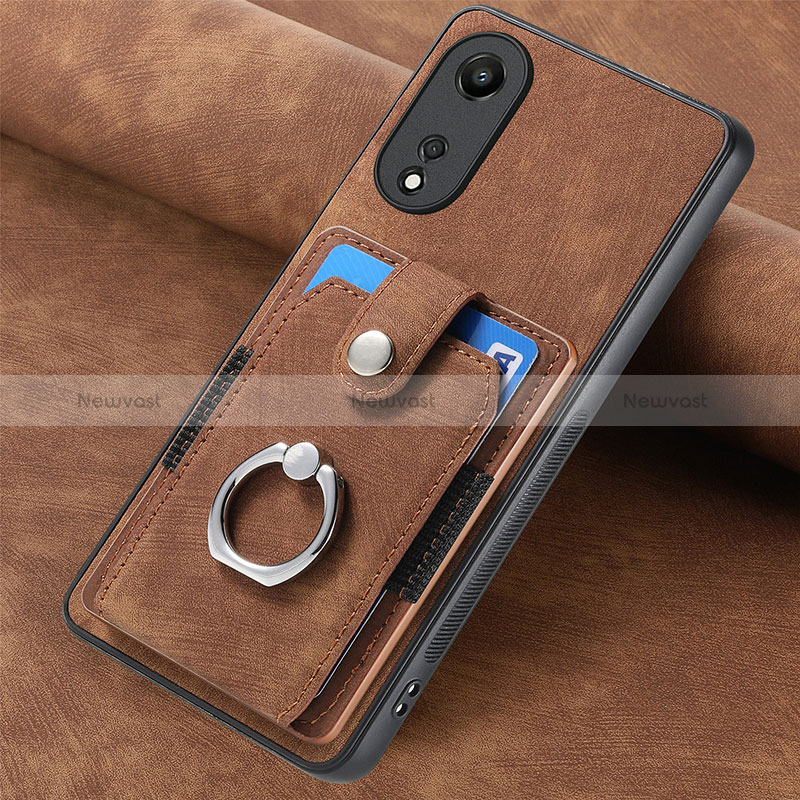 Soft Silicone Gel Leather Snap On Case Cover SD1 for Oppo A58 5G Brown