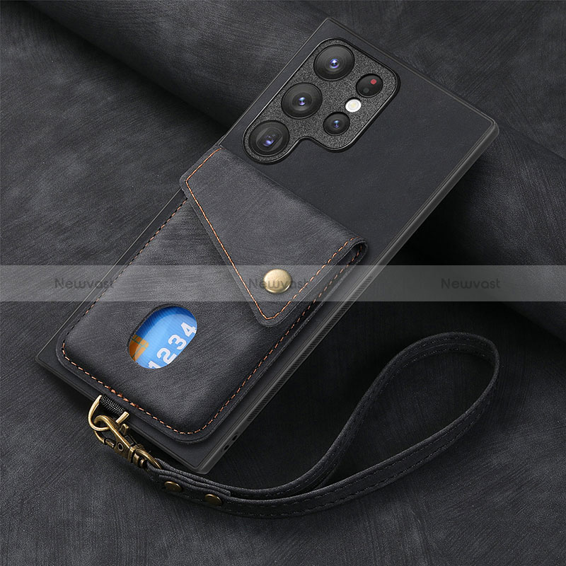 Soft Silicone Gel Leather Snap On Case Cover SD1 for Samsung Galaxy S22 Ultra 5G Black