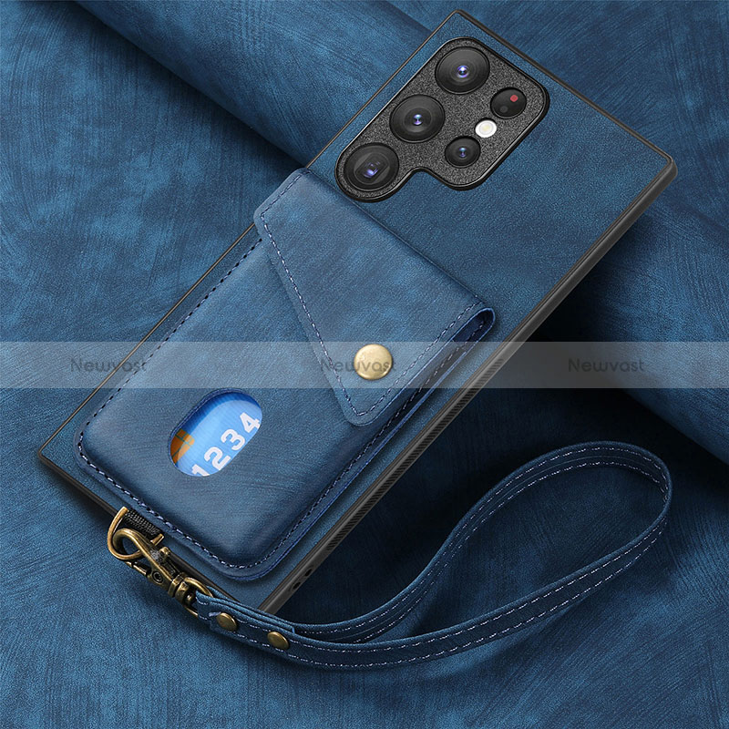 Soft Silicone Gel Leather Snap On Case Cover SD1 for Samsung Galaxy S22 Ultra 5G Blue