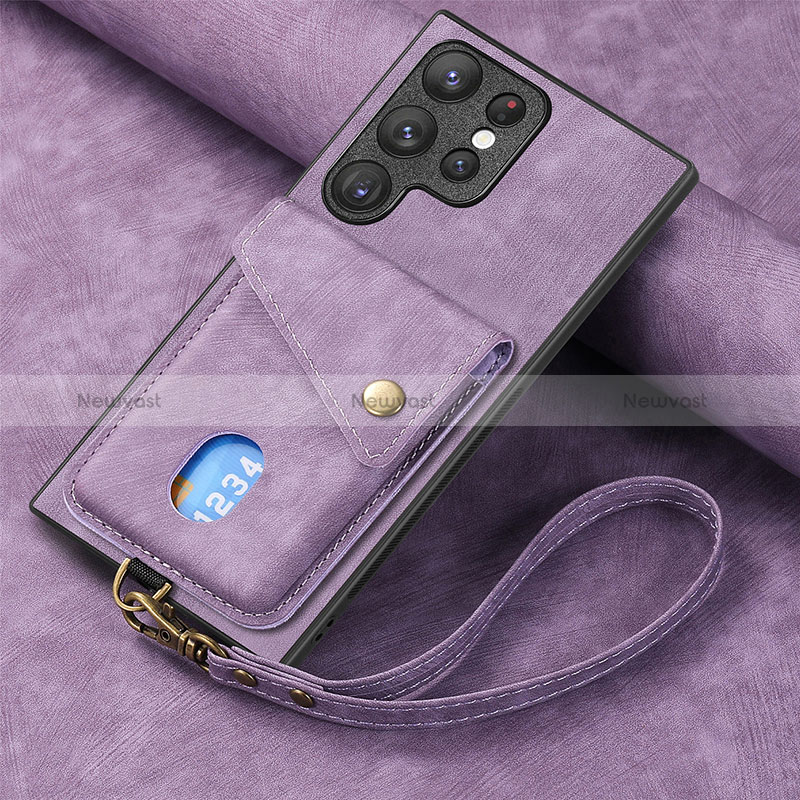 Soft Silicone Gel Leather Snap On Case Cover SD1 for Samsung Galaxy S23 Ultra 5G Clove Purple