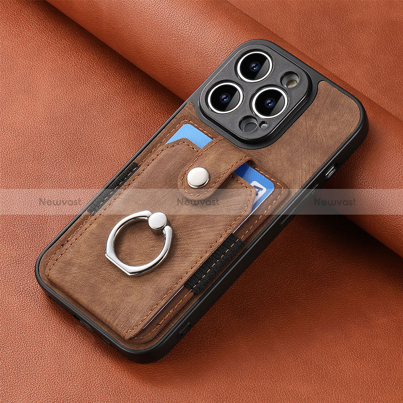 Soft Silicone Gel Leather Snap On Case Cover SD11 for Apple iPhone 13 Pro Brown
