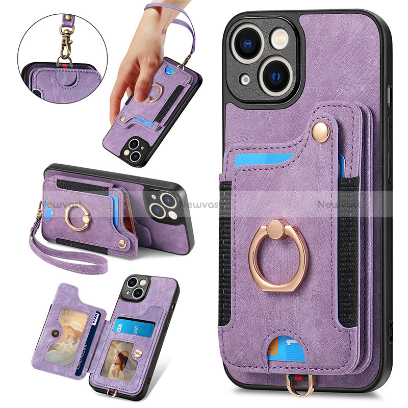 Soft Silicone Gel Leather Snap On Case Cover SD12 for Apple iPhone 13 Clove Purple