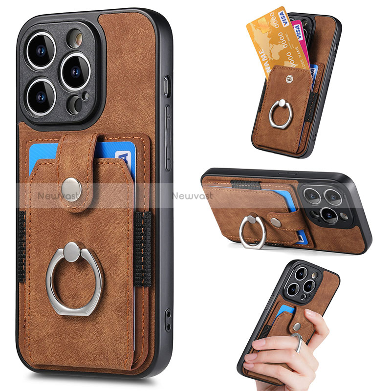 Soft Silicone Gel Leather Snap On Case Cover SD12 for Apple iPhone 13 Pro Brown